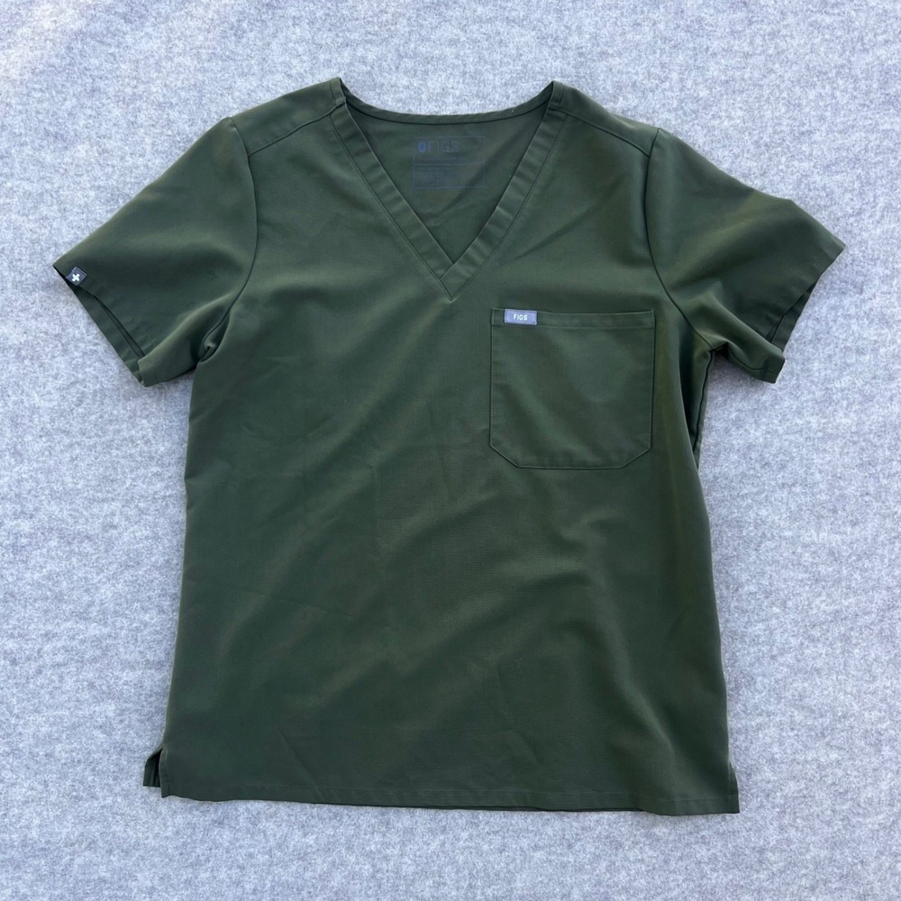 FIGS Technical Collection Scrub Top Womens Medium Olive Green V-Neck FW1000